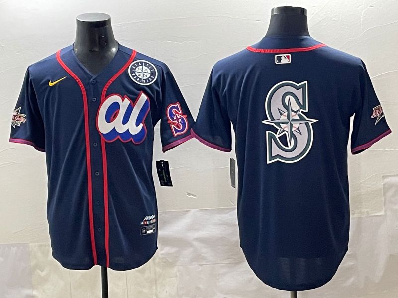 Men 2025 Seattle Mariners Blank Drak Blue All star Blank Blue Nike MLB Jersey style 5